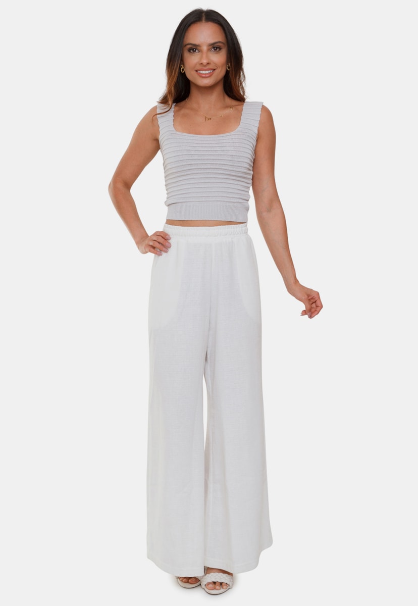 Tricô Top Cropped Pink Tricot Modal Liz Canelado e Alças Feminino Cinza