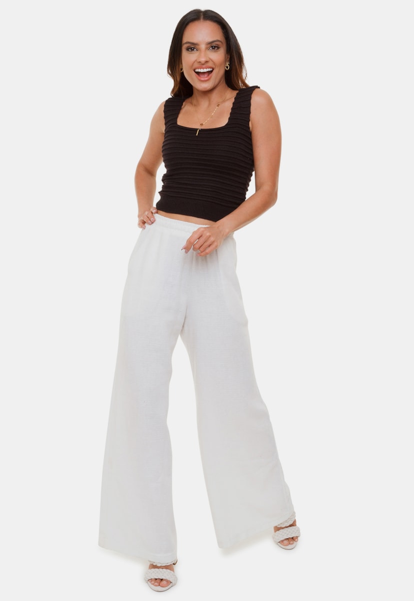 Tricô Top Cropped Pink Tricot Modal Liz Canelado e Alças Feminino Preto