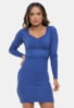 Tricô Vestido Curto Pink Tricot Godê Linda Modal e Manga Longa Feminino Azul