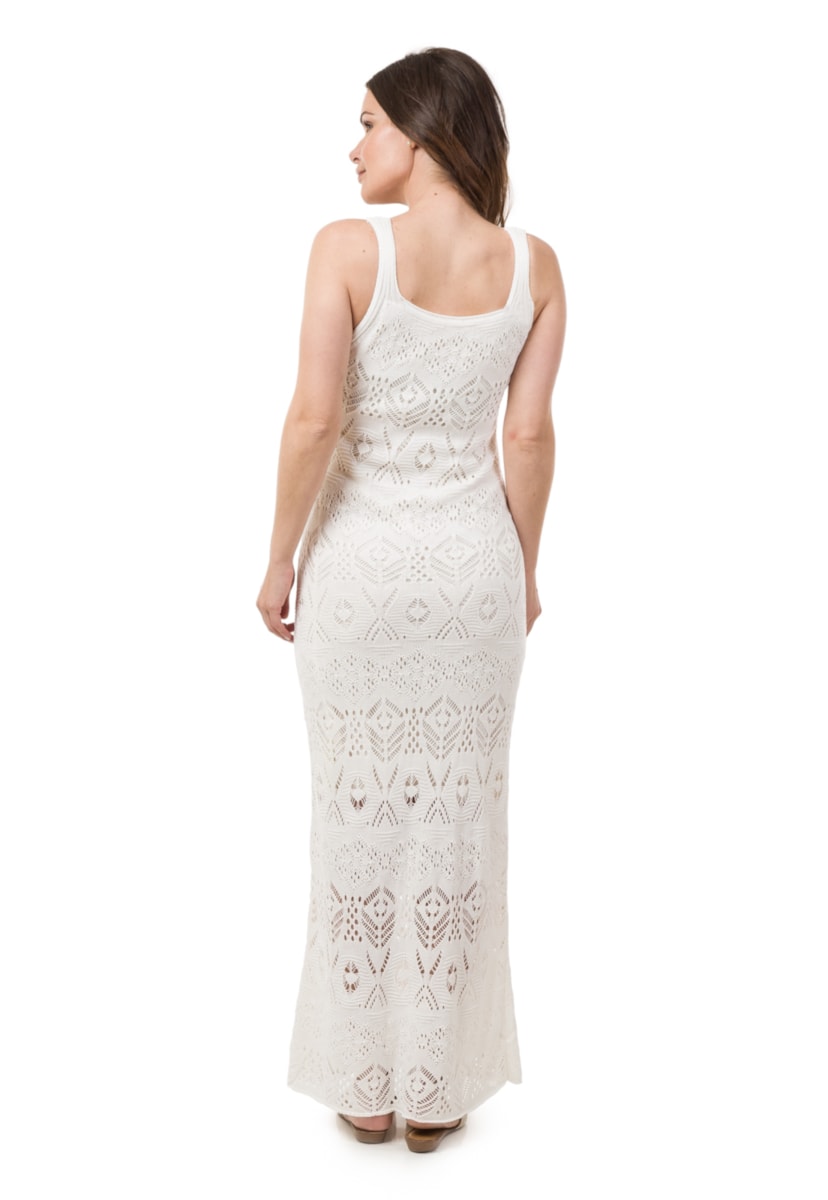 Tricô Vestido De Festa Pink Tricot Longo Rendado Feminino Branco