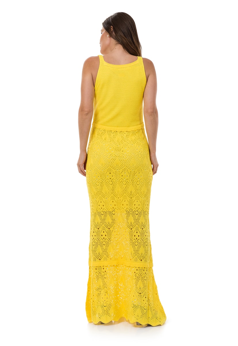 Tricô Vestido Longo Para Festa de Casamento Pink Tricot Sereia Feminino Amarelo