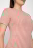 Tricô Vestido Manga Curta Canelado Fenda Pink Tricot Feminino Rosê