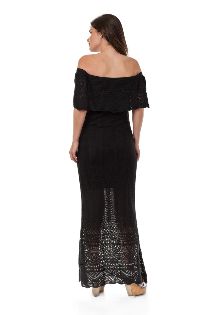 Tricô Vestido Para Ensaio Pré-Wedding Feminino Pink Tricot Longo Ombro a Ombro Preto