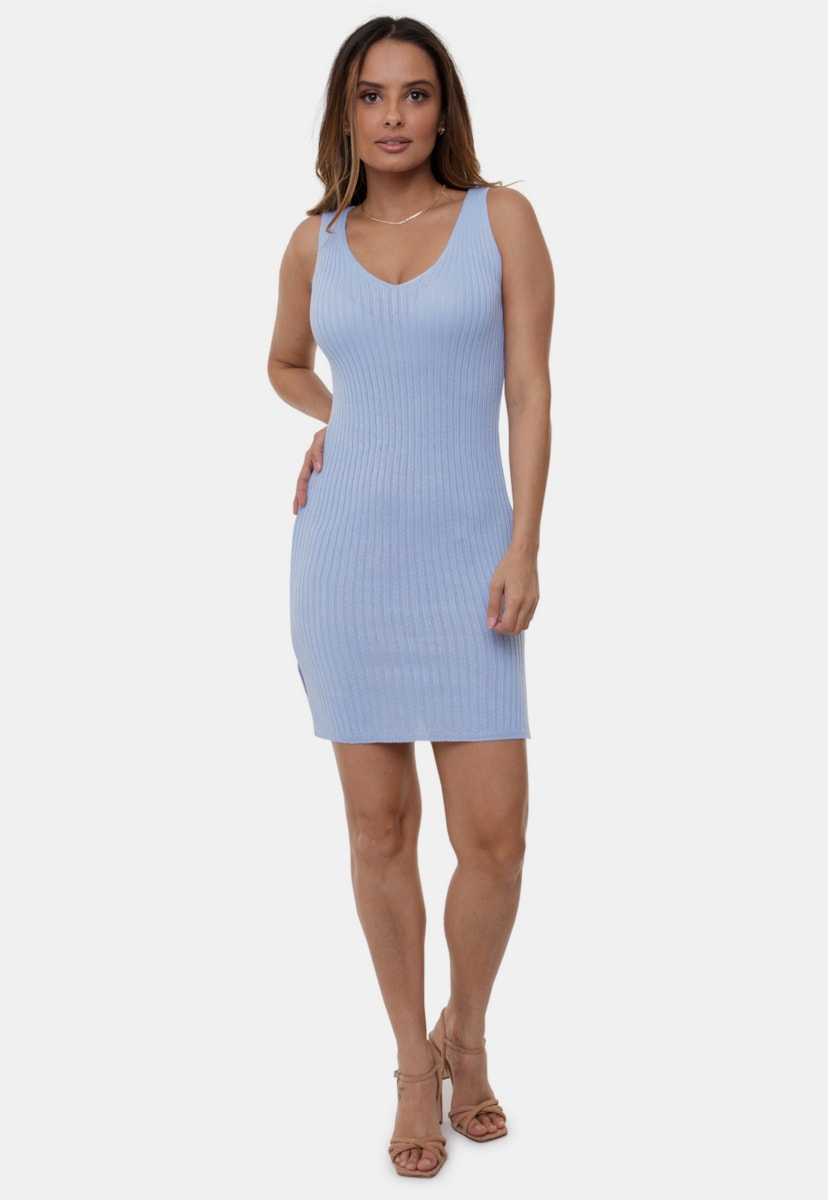Tricô Vestido Pink Tricot Canelado Alças E Abertura Nas Laterais Feminino