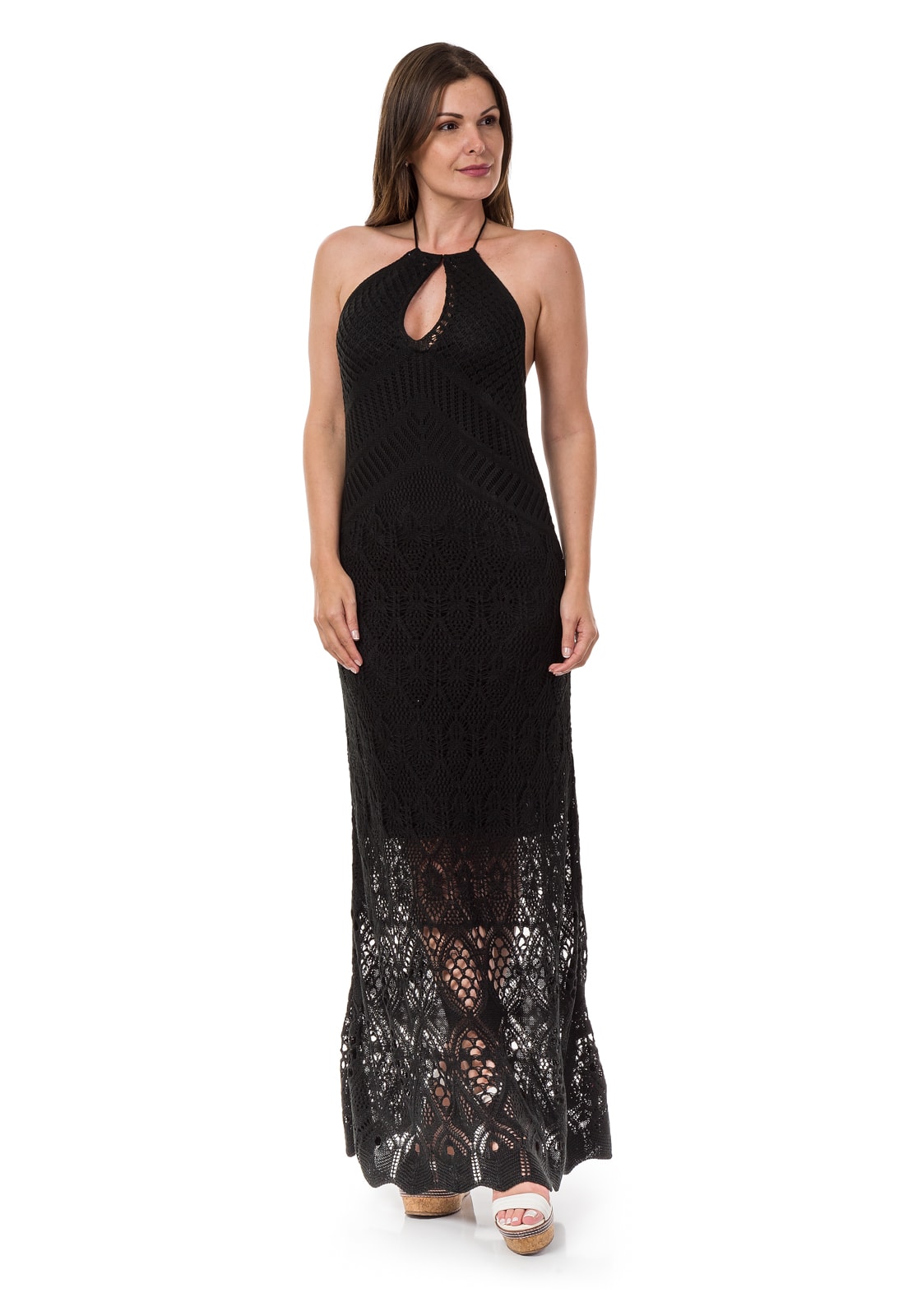 vestido preto frente unica longo