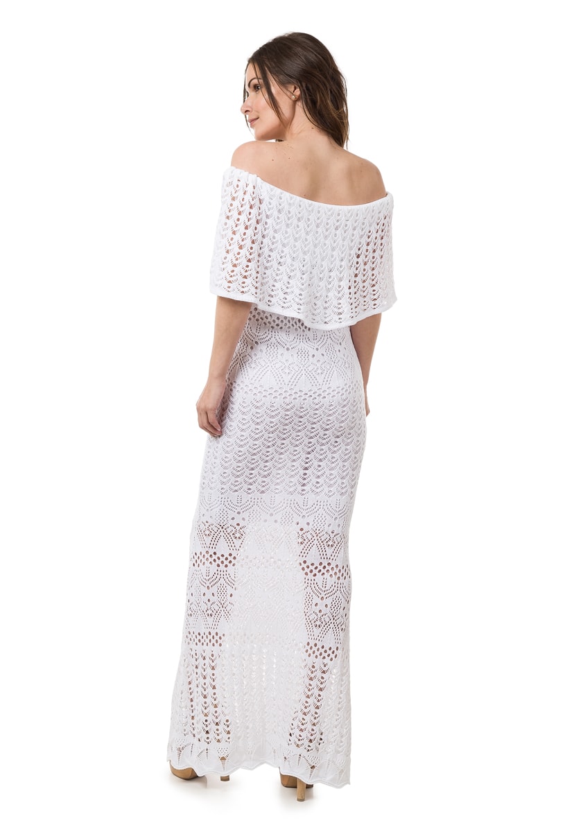 Tricô Vestido Pink Tricot Para Festa De Casamento Longo Ombro a Ombro Sereia Feminino Branco