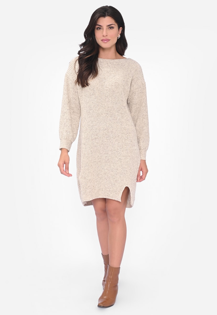 Vestido Curto Casual de Tricot Tricô Oversized Feminino Off White