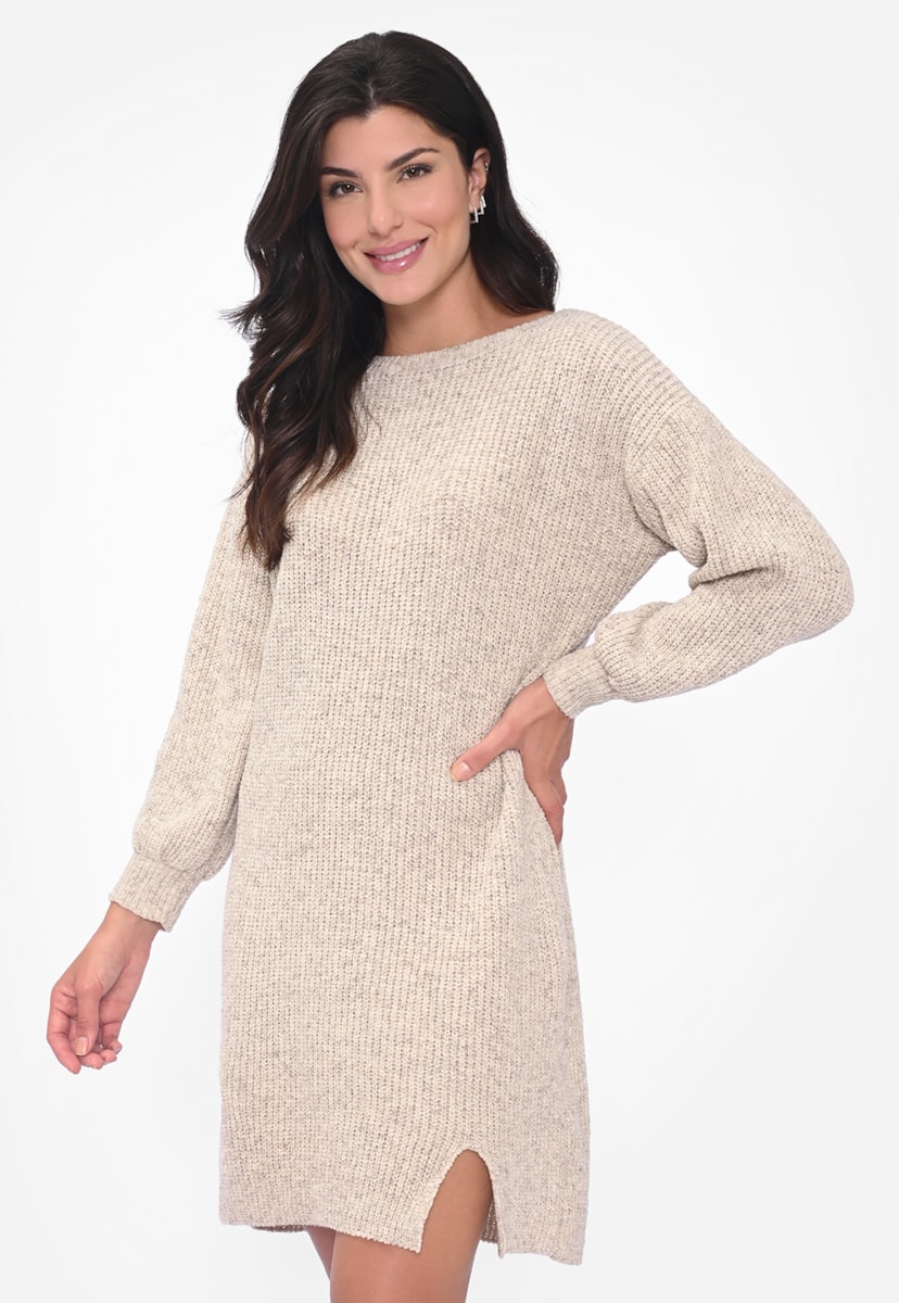 Vestido Curto Casual de Tricot Tricô Oversized Feminino Off White
