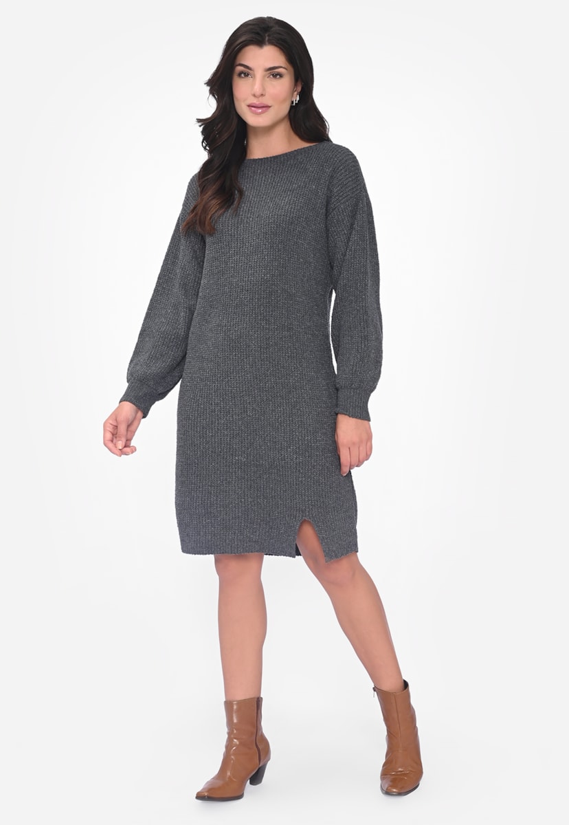Vestido Curto Feminino Tricot Tricô Manga Longa Inverno Grafite