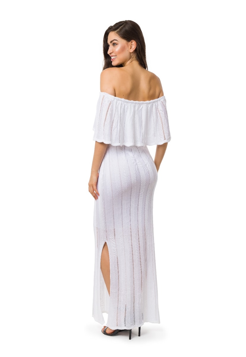Vestido De Festa Longo Pink Tricot Ombro a Ombro De Tricô Com Fenda Feminino Branco