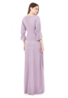 Vestido De Festa Longo Pink Tricot Rodado com Manga Bufante De Tricô Feminino Lilás