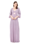 Vestido De Festa Longo Pink Tricot Rodado com Manga Bufante De Tricô Feminino Lilás