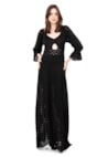 Vestido De Festa Longo Pink Tricot Rodado com Manga Bufante De Tricô Feminino Preto