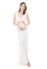 Vestido De Festa Longo Tricot com Detalhe em Argola e Decote na Cintura Branco