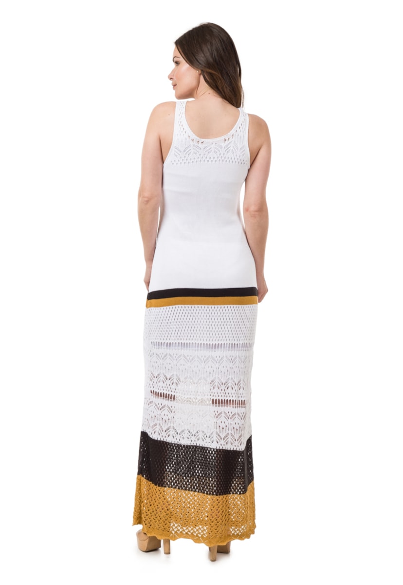 Vestido De Festa Pink Tricot Longo Listrado Feminino