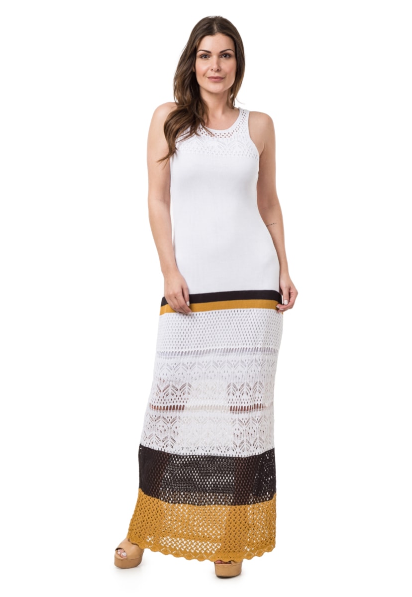 Vestido De Festa Pink Tricot Longo Listrado Feminino