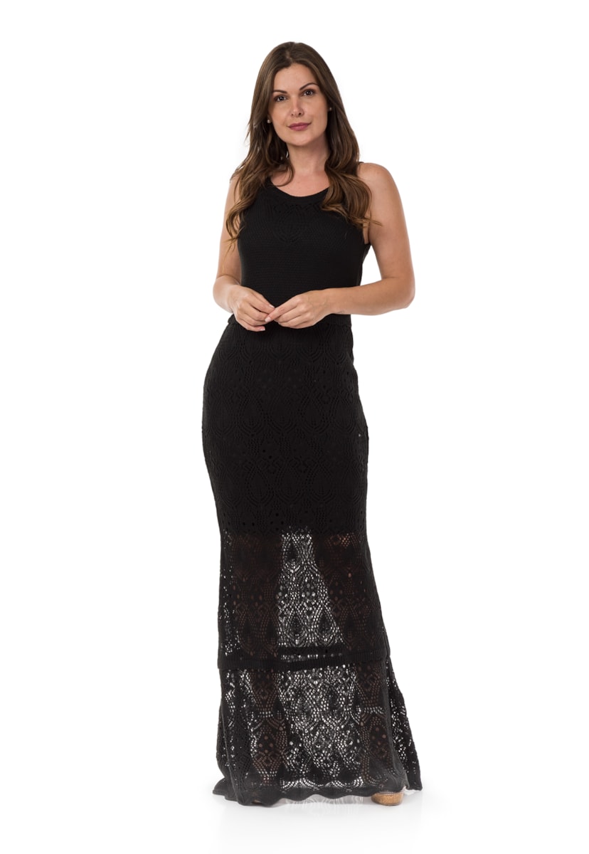 Vestido de Tricô Pink Tricot Longo Sereia Feminino Preto