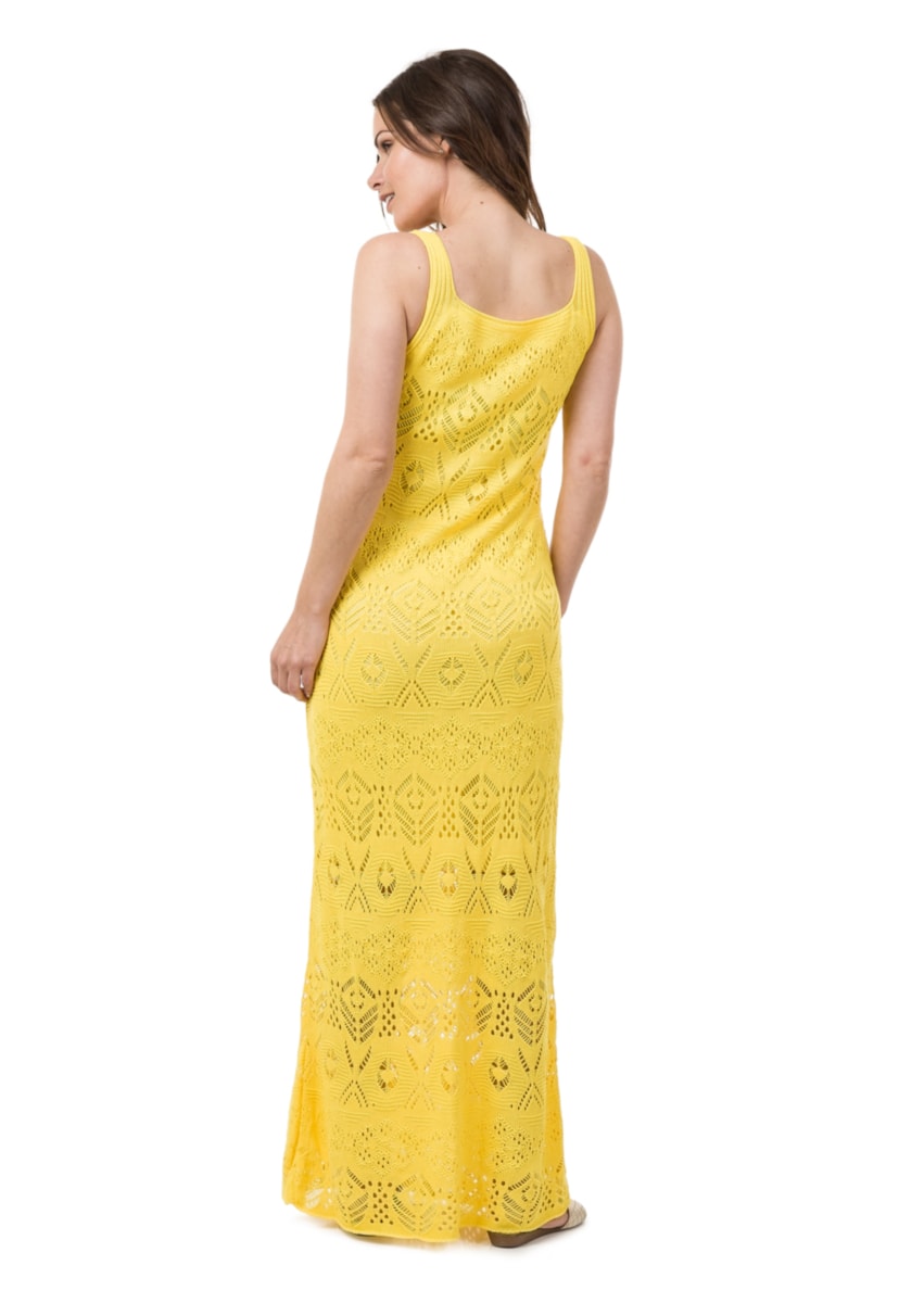 Vestido de Tricô Pink Tricot Para Gestantes Longo Rendado Feminino Amarelo