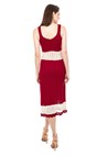 Vestido de Tricot Midi Para Gestantes Listrado Alça Decote V Feminino Vermelho