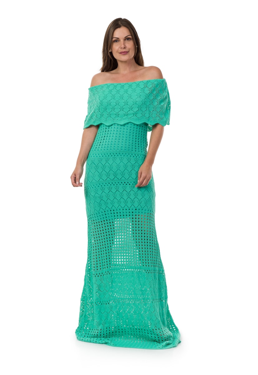 Vestido feminino Pink Tricot Longo Ombro a Ombro Verde Claro