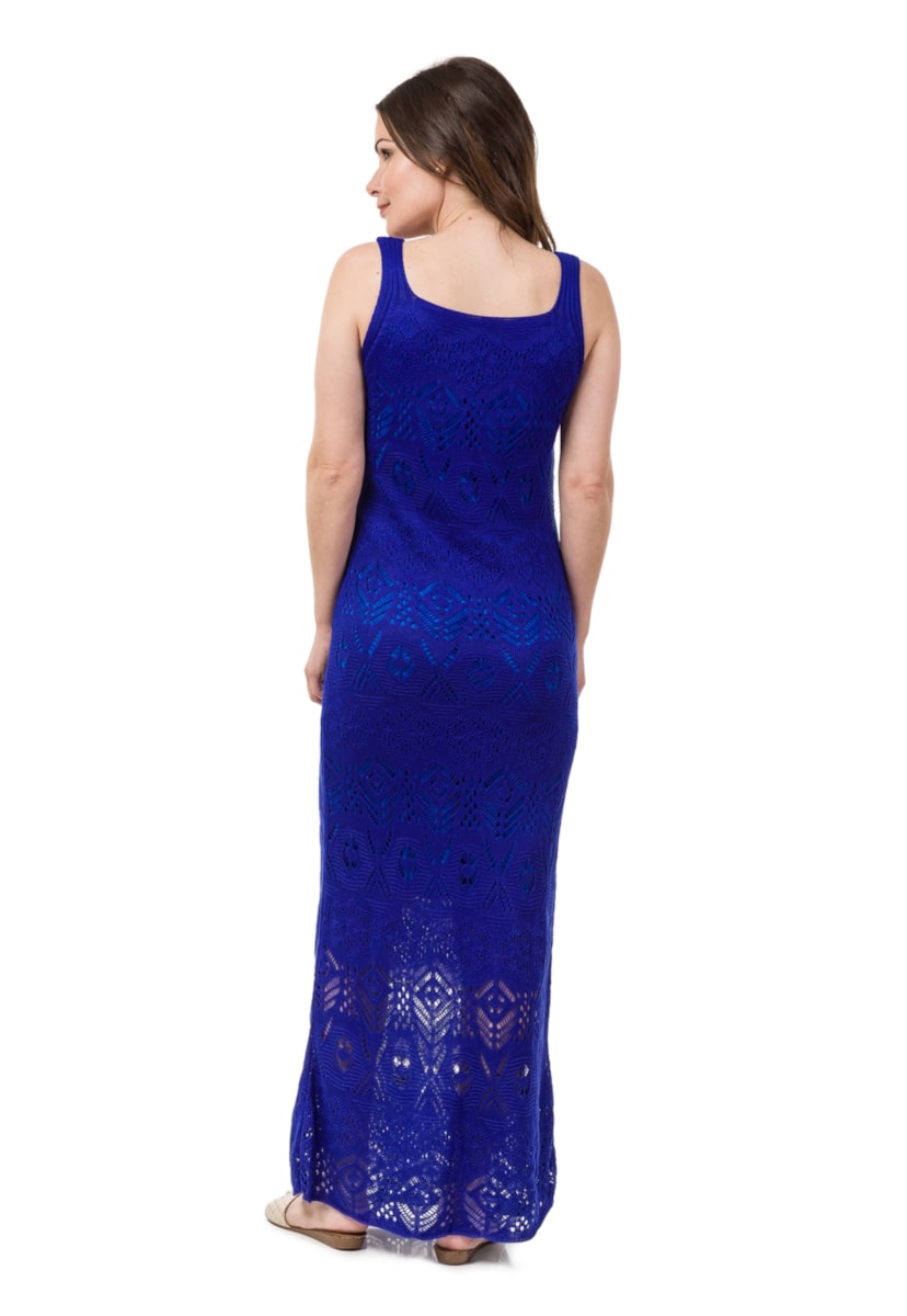 Vestido Feminino Pink Tricot Para Ensaio Pré-Wedding Longo Rendado Azul Bic