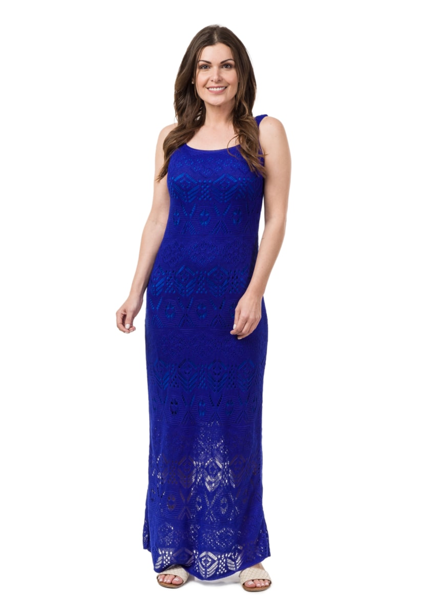 Vestido Feminino Pink Tricot Para Ensaio Pré-Wedding Longo Rendado Azul Bic