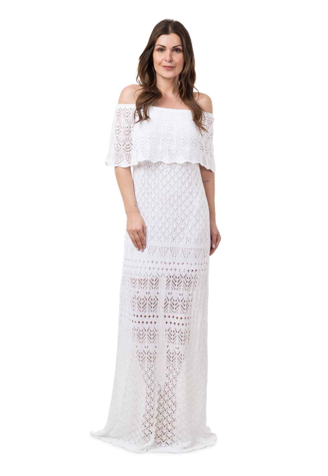 Vestido longo sales de tricot branco