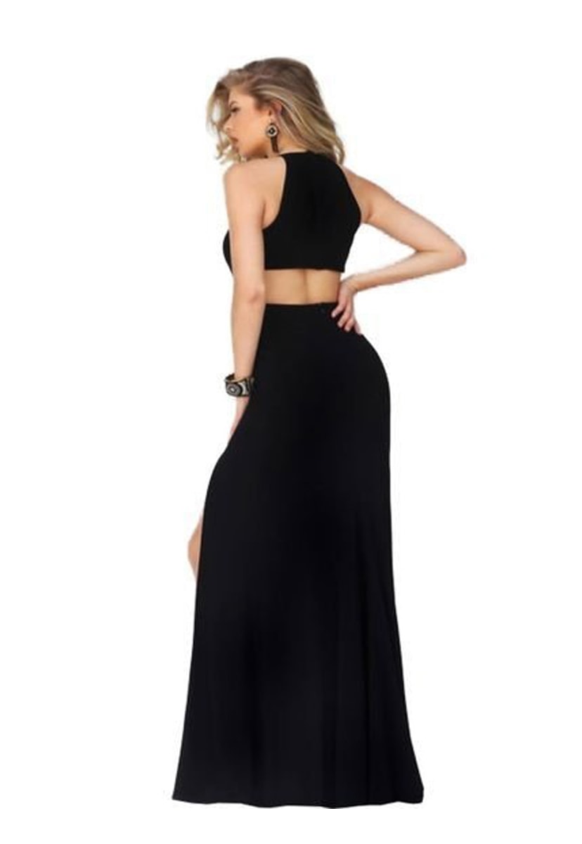 Vestido Longo de Festa com Abertura nas Costas Feminino Preto