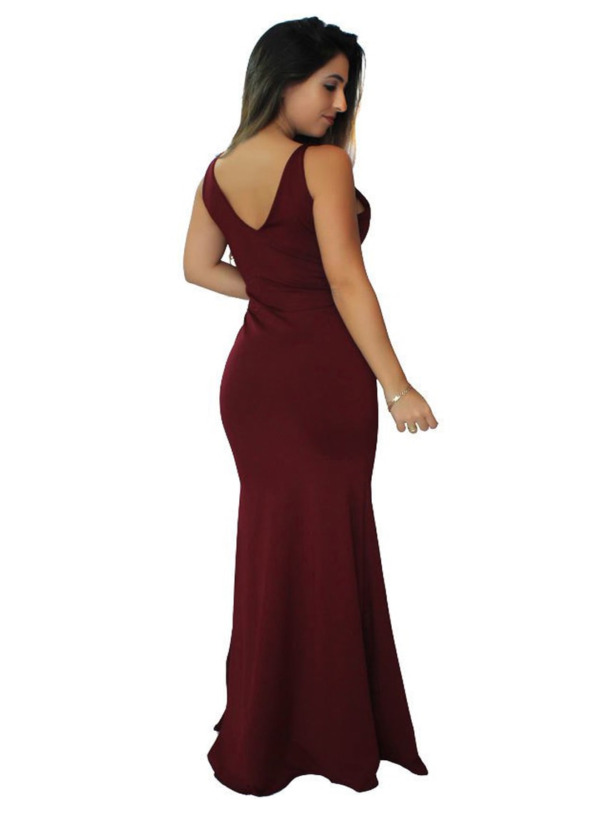 Vestido Longo de Festa Decote V Marsala