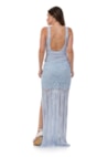 Vestido Longo De Festa Pink Tricot Com Decote nas Costas Correntes De Tricot Feminino Azul Claro