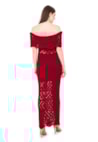 Vestido Longo de Festa Pink Tricot Renda Ombro a Ombro Pala Feminino Vermelho