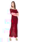 Vestido Longo de Festa Pink Tricot Renda Ombro a Ombro Pala Feminino Vermelho