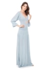 Vestido Longo de Festa Pink Tricot Rodado com Manga Bufante Feminino Azul Claro