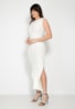 Vestido Longo de Tricô Canelado Fenda Pink Tricot Feminino Branco