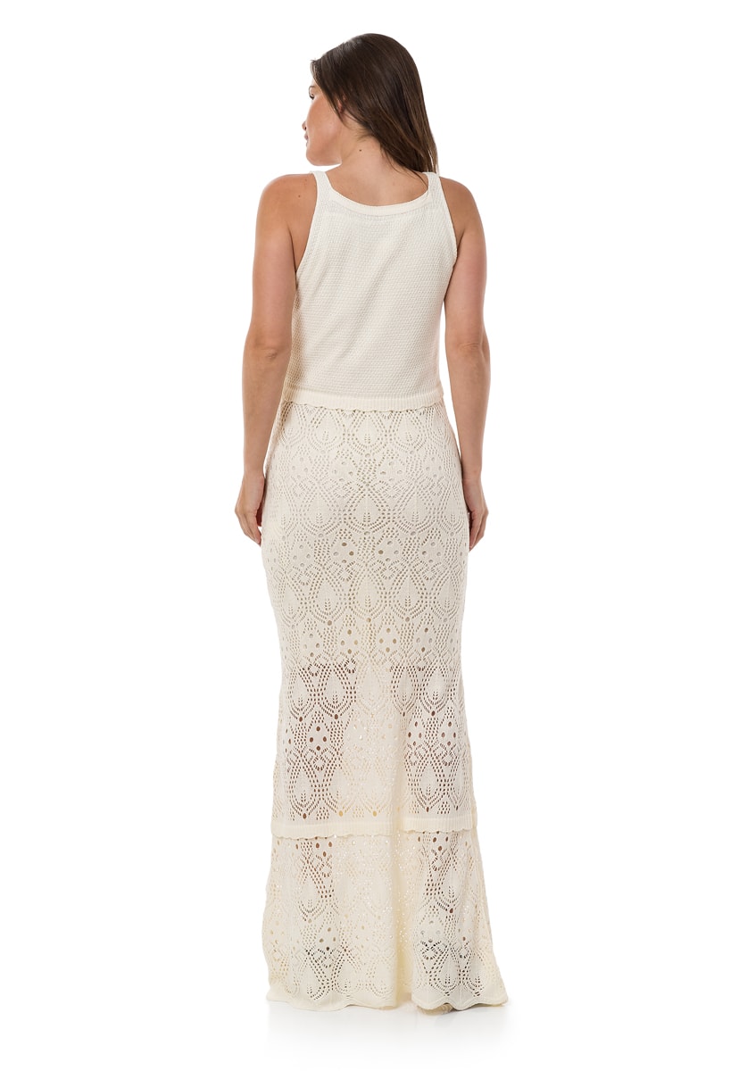 Vestido Longo de Tricô Pink Tricot Para Festa De Formatura Sereia Feminino Off White