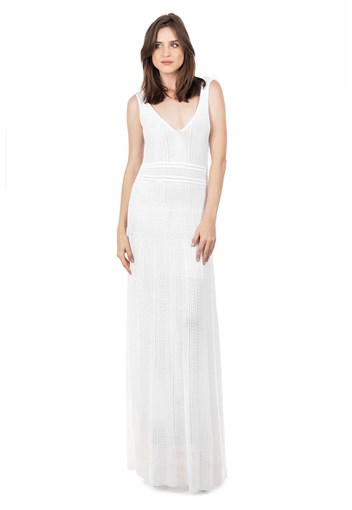 Produto Vestido Longo de Tricot Decote V Rodado Feminino Branco