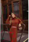 Vestido Longo de Tricot Mousse Gola Boba e Fenda Feminino Terracota