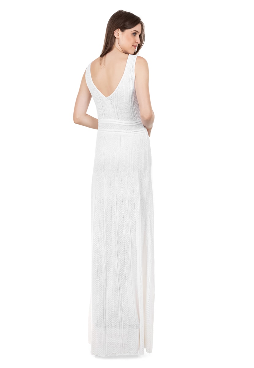 Vestido Longo de Tricot Para Gestantes Com Decote V Rodado Feminino Branco