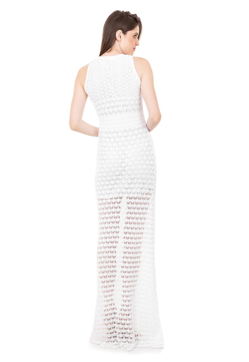 Vestido Longo de Tricot Para Gestantes Com Renda Rodado Feminino Branco