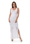 Vestido Longo de Tricot Para Gestantes Decote nas Costas Correntes Feminino Branco