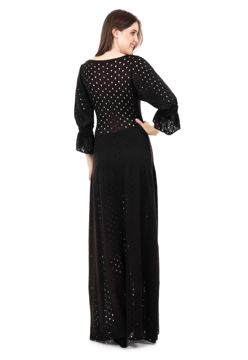 Vestido Longo de Tricot Para Gestantes Rodado com Manga Bufante Feminino Preto