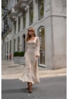 Vestido Longo de Tricot Rendado Manga Longa Bella Off White