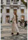Vestido Longo de Tricot Rendado Manga Longa Bella Off White
