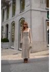 Vestido Longo de Tricot Rendado Manga Longa Bella Off White