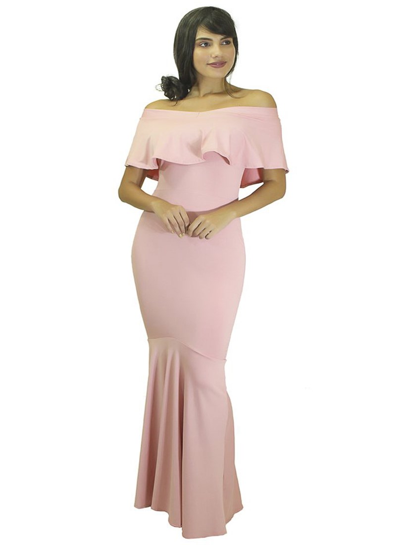 vestido longo ombro a ombro rose