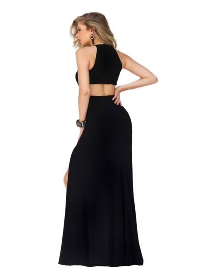 Vestido Longo Para Festa com Recorte nas Costas Feminino Preto