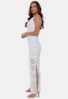 Vestido Longo Pink Tricot Renda Com Franjas de Tricô Sereia Lili e Decote V Feminino Branco