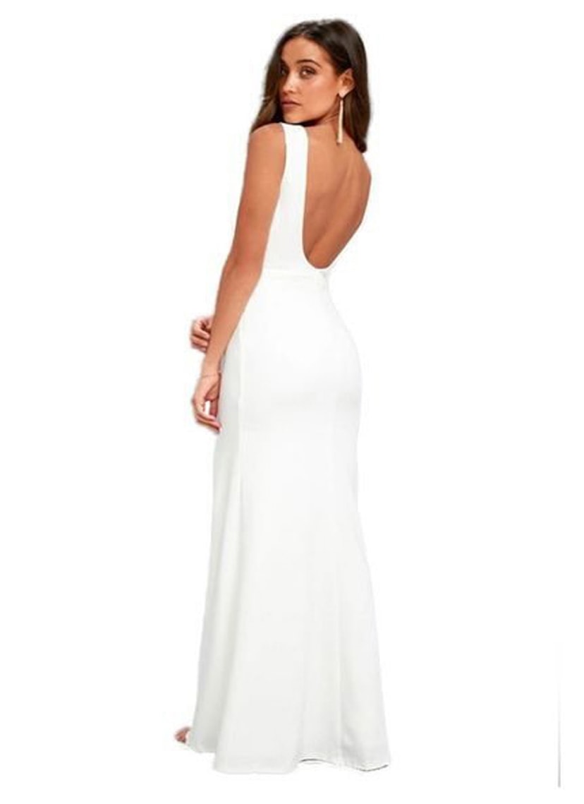 Vestido Longo Regata com Fenda e Decote nas Costas Branco