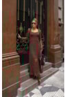 Vestido Longo Rendado de Tricot Manga Longa Bella Marrom Feminino