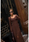 Vestido Longo Rendado de Tricot Manga Longa Bella Marrom Feminino
